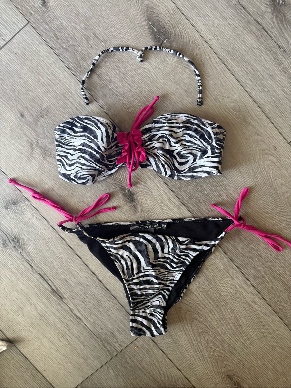 Lovesick Zebra Print Bikini with Hot Pink Ties